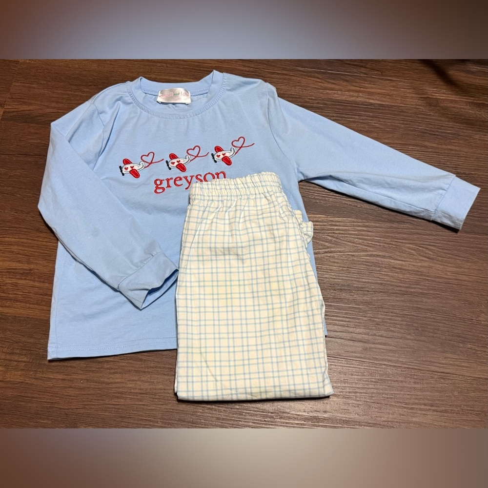 GREYSON monogrammed, Kids Set -Light Blue and White